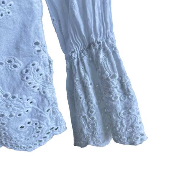 CÍVICO 51 White Long Sleeve Flared Eyelet‎ Cotton Boho Ladies Blouse, S - Picture 6 of 6
